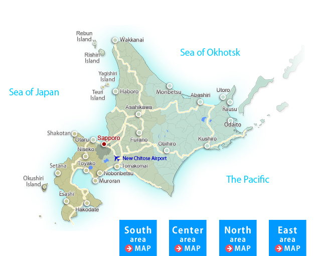 Eight special tourist areas Map of Hokkaido